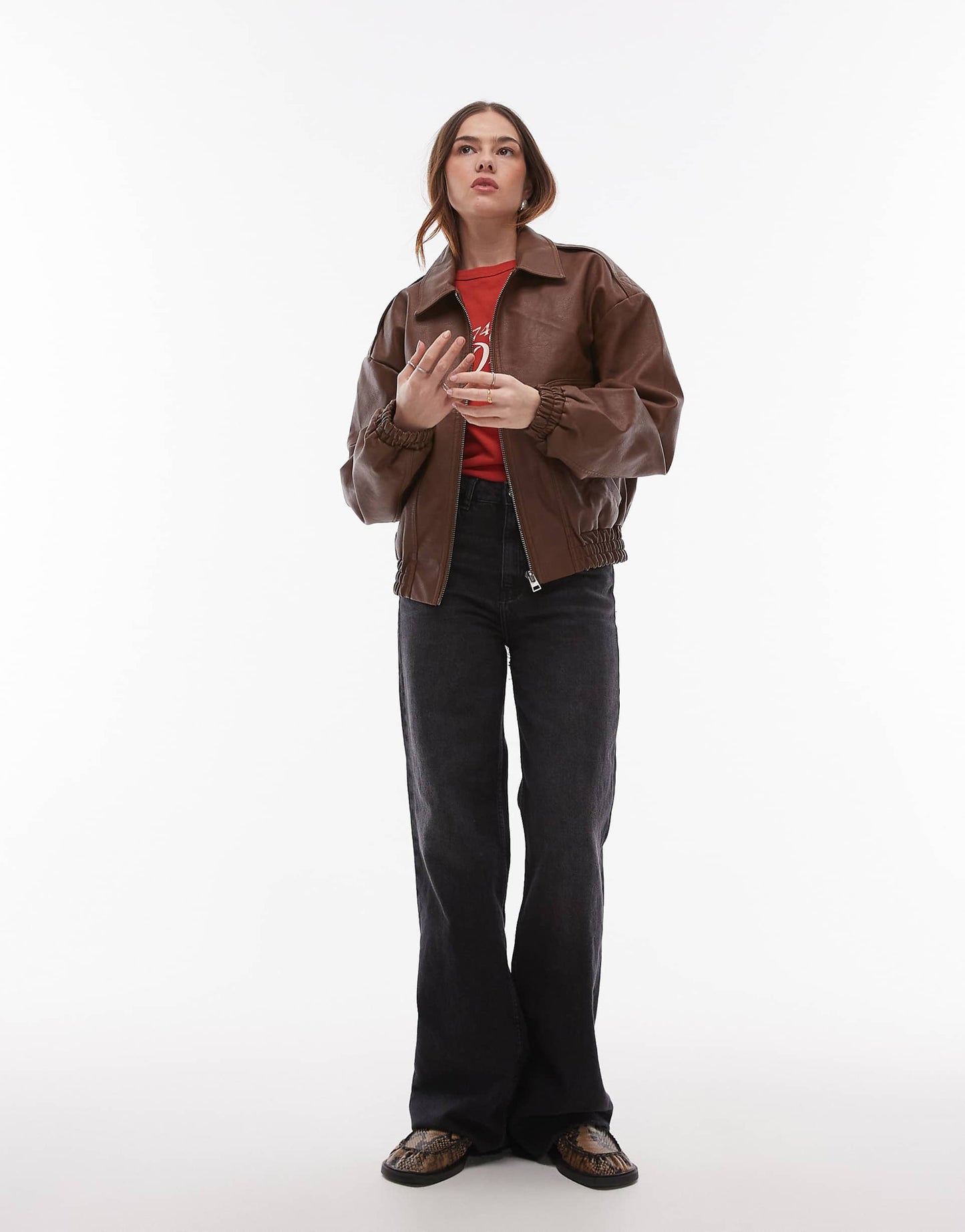 Faux Leather Oversized Bomber Jacket