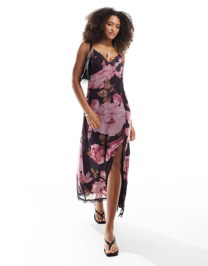 Lace Trim Midi Slip Dress