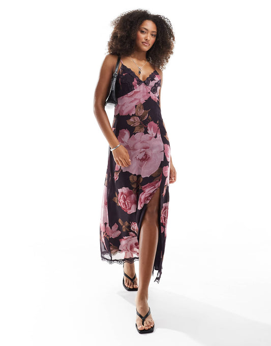 Lace Trim Midi Slip Dress