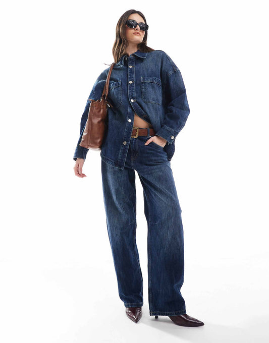 Barrel Leg Jean With Ombre Thread Detail Co-Ord