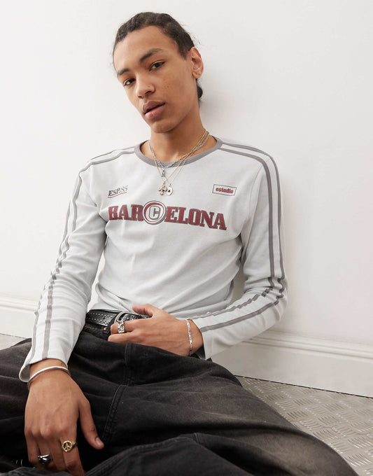 Shrunken Long Sleeve Football T-Shirt