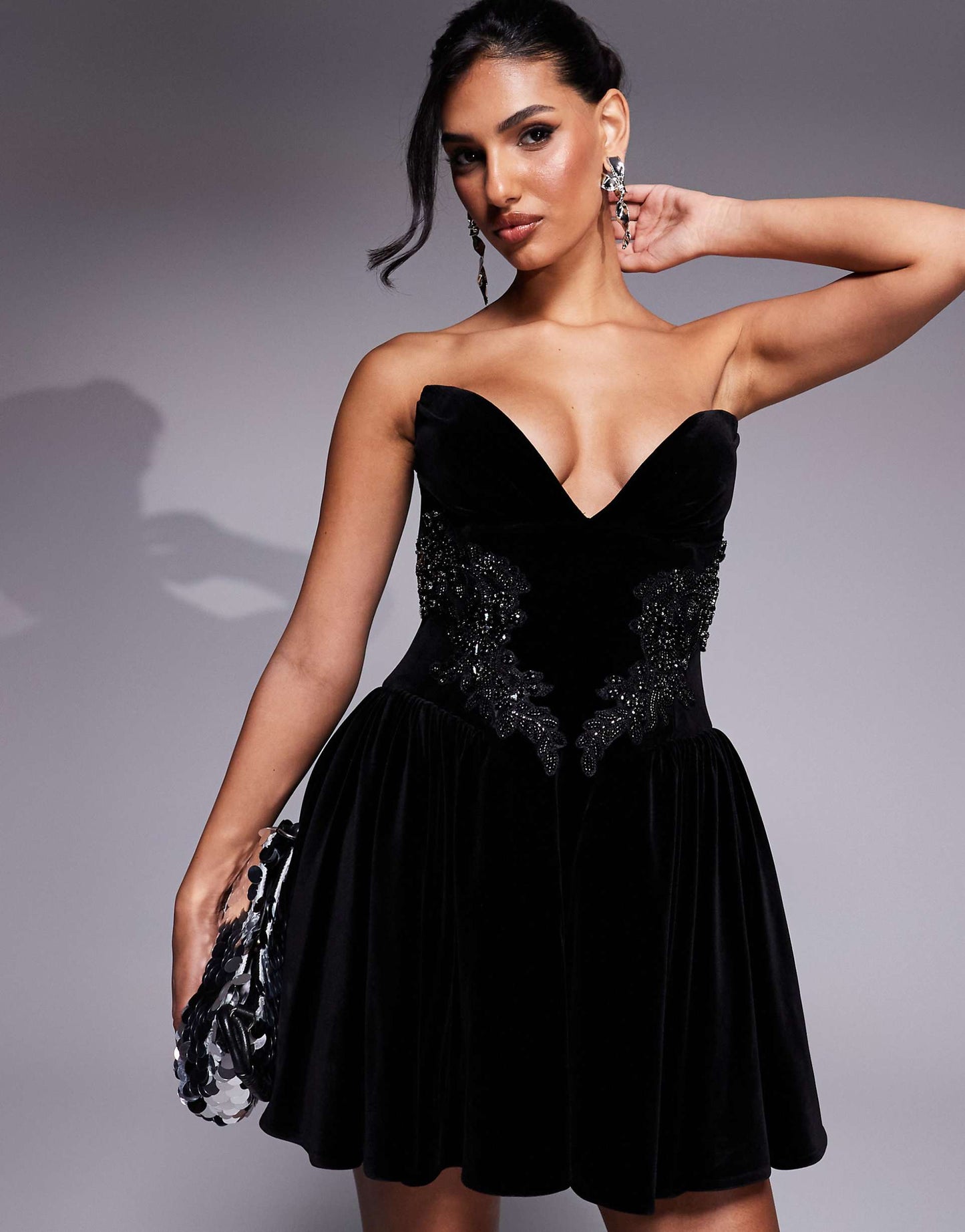 Jewelled Applique Velvet Mini Dress