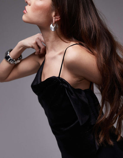 Double Strap Satin Cami With Ruffle