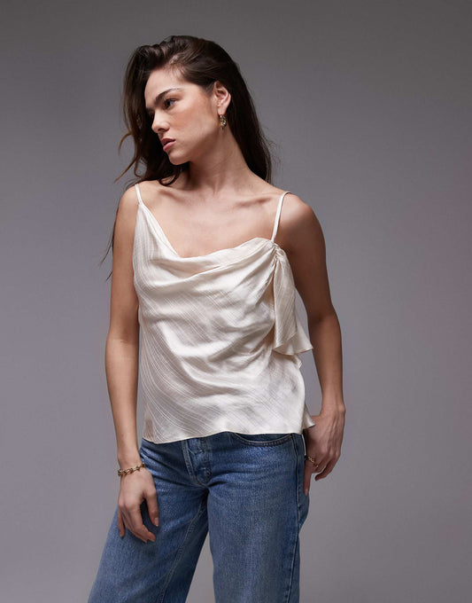 Double Strap Satin Cami With Ruffle