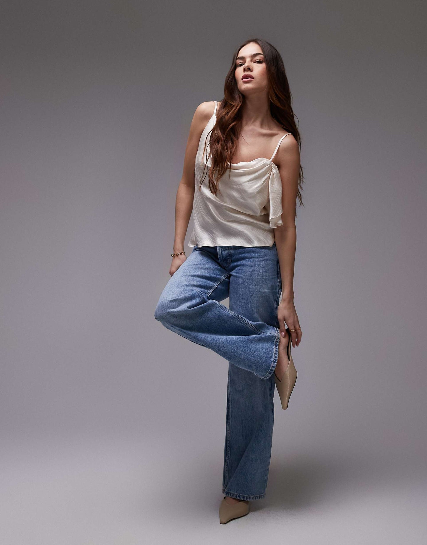 Double Strap Satin Cami With Ruffle