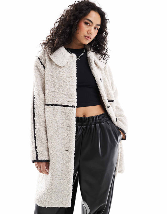 Shearling Coat With Contrast Trim