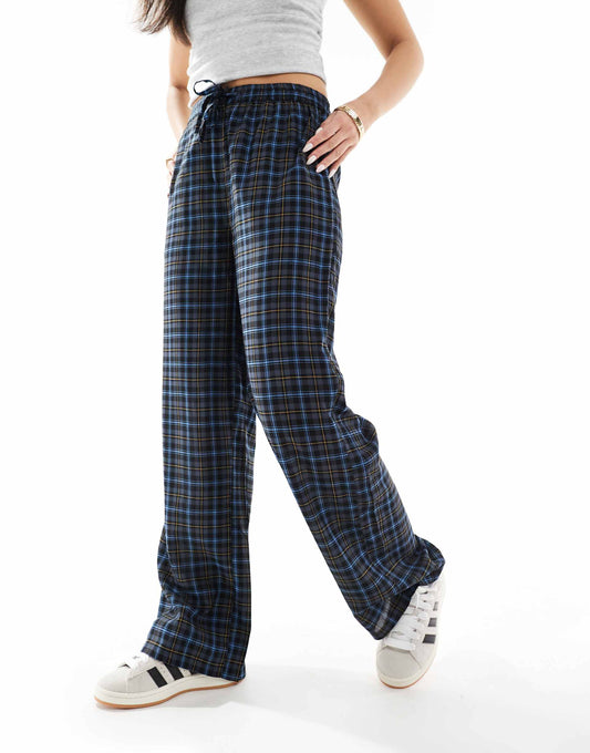 Wide Leg Check Trousers