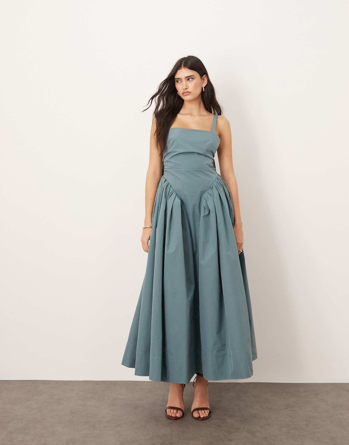 Strappy Ruched Bodice Full Skirt Maxi Dress