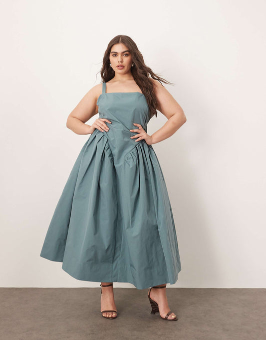 Curve Strappy Ruched Bodice Full Skirt Maxi Dress