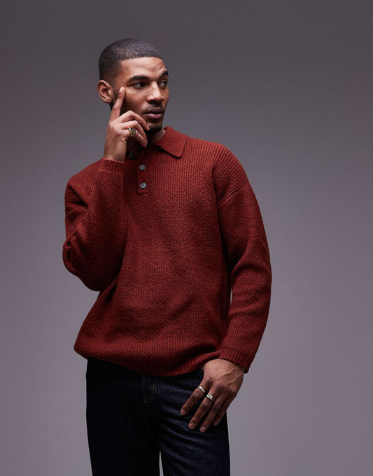 Relaxed Fit Compact Knit Polo Jumper