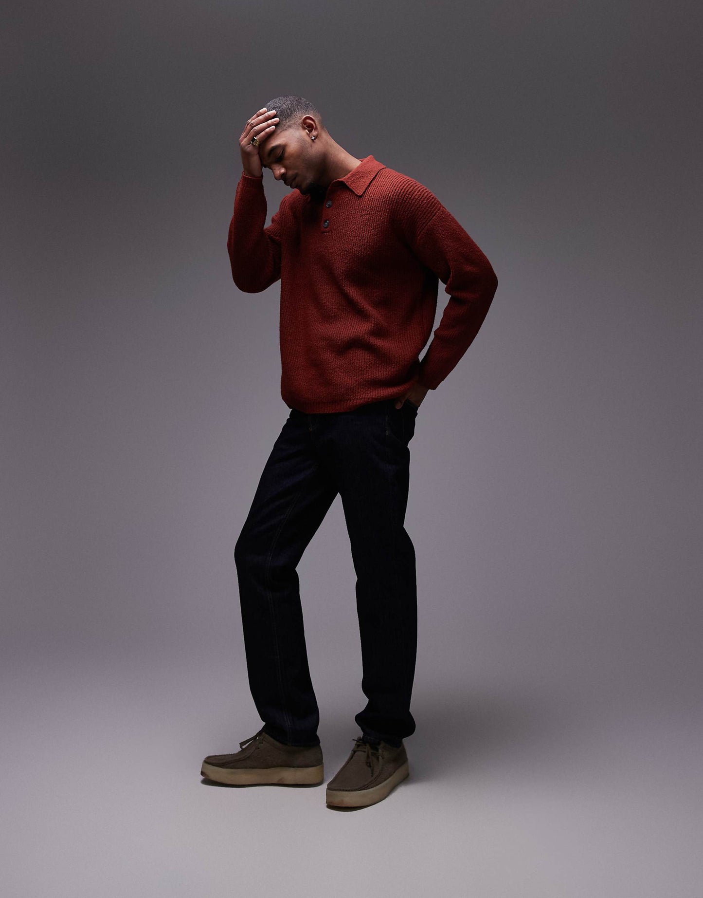 Relaxed Fit Compact Knit Polo Jumper