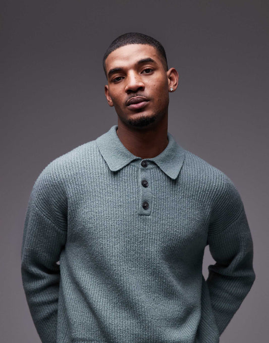 Relaxed Fit Compact Knit Polo Jumper