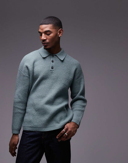 Relaxed Fit Compact Knit Polo Jumper