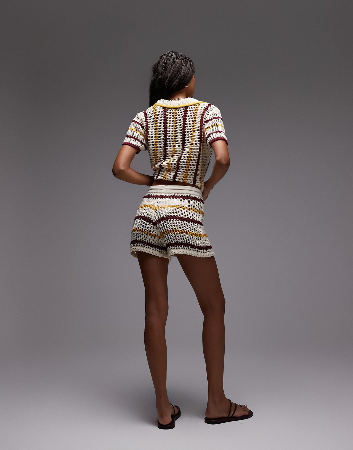 Knitted Co-Ord Open Stitch Stripe Short