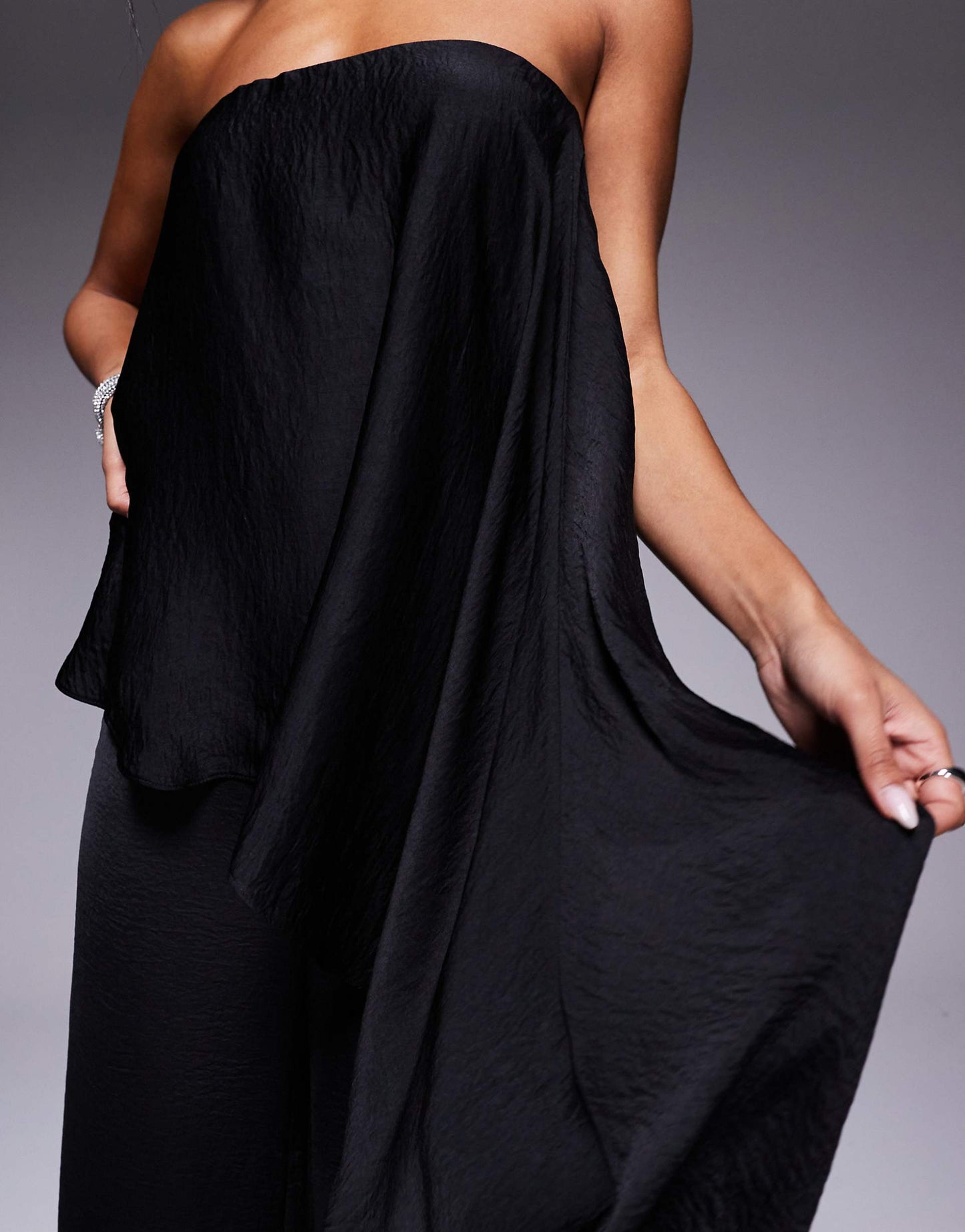 Bandeau Overlay Satin Jumpsuit