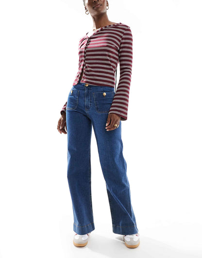 Straight Leg Jean With Button Detail