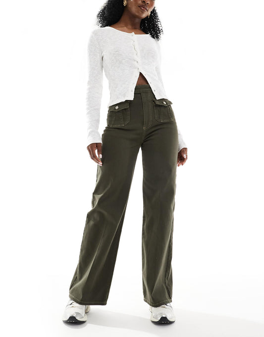 Wide Leg Jeans With Front Pockets