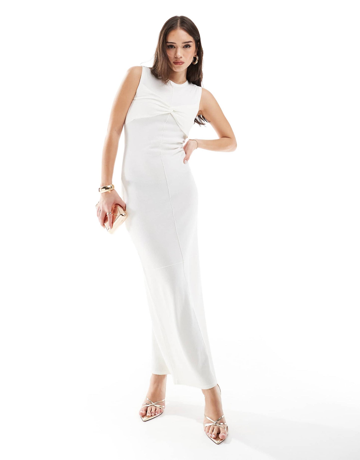 Fine Knit Sleeveless Twist Bust Detail Maxi Dress