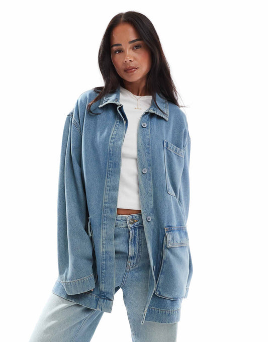 Premium Denim Funnel Neck Jacket