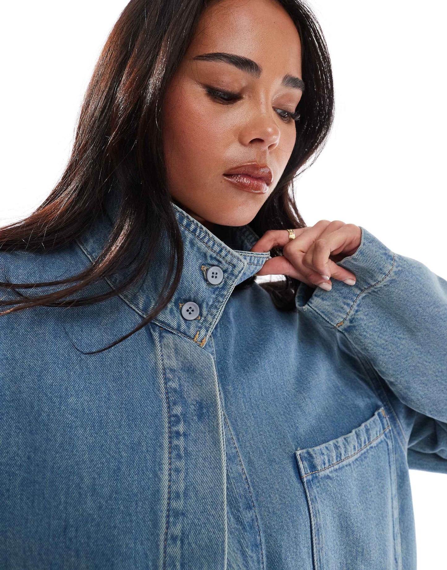 Premium Denim Funnel Neck Jacket