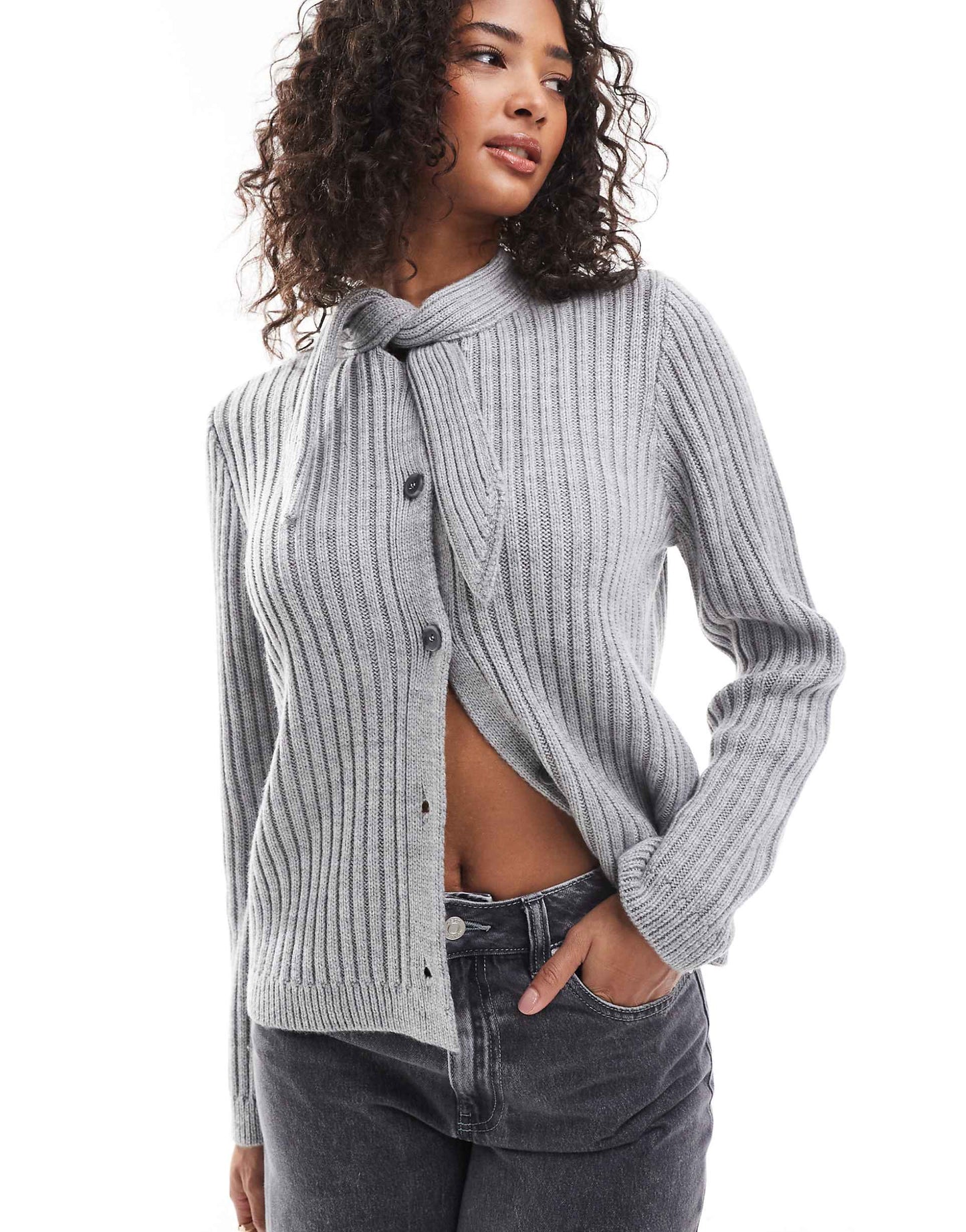 Knitted Cardigan With Scarf Detail