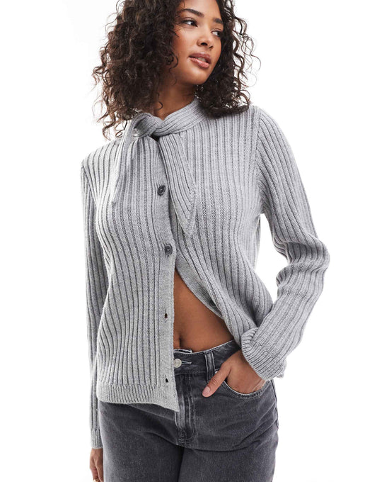 Knitted Cardigan With Scarf Detail