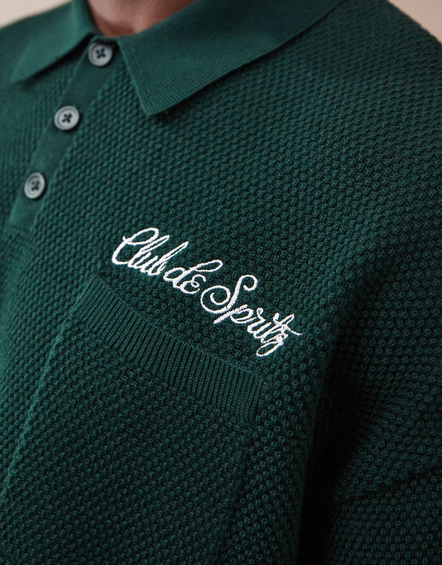 Relaxed Boxy Fit Knitted Polo With Chest Pocket And Embroidery Text