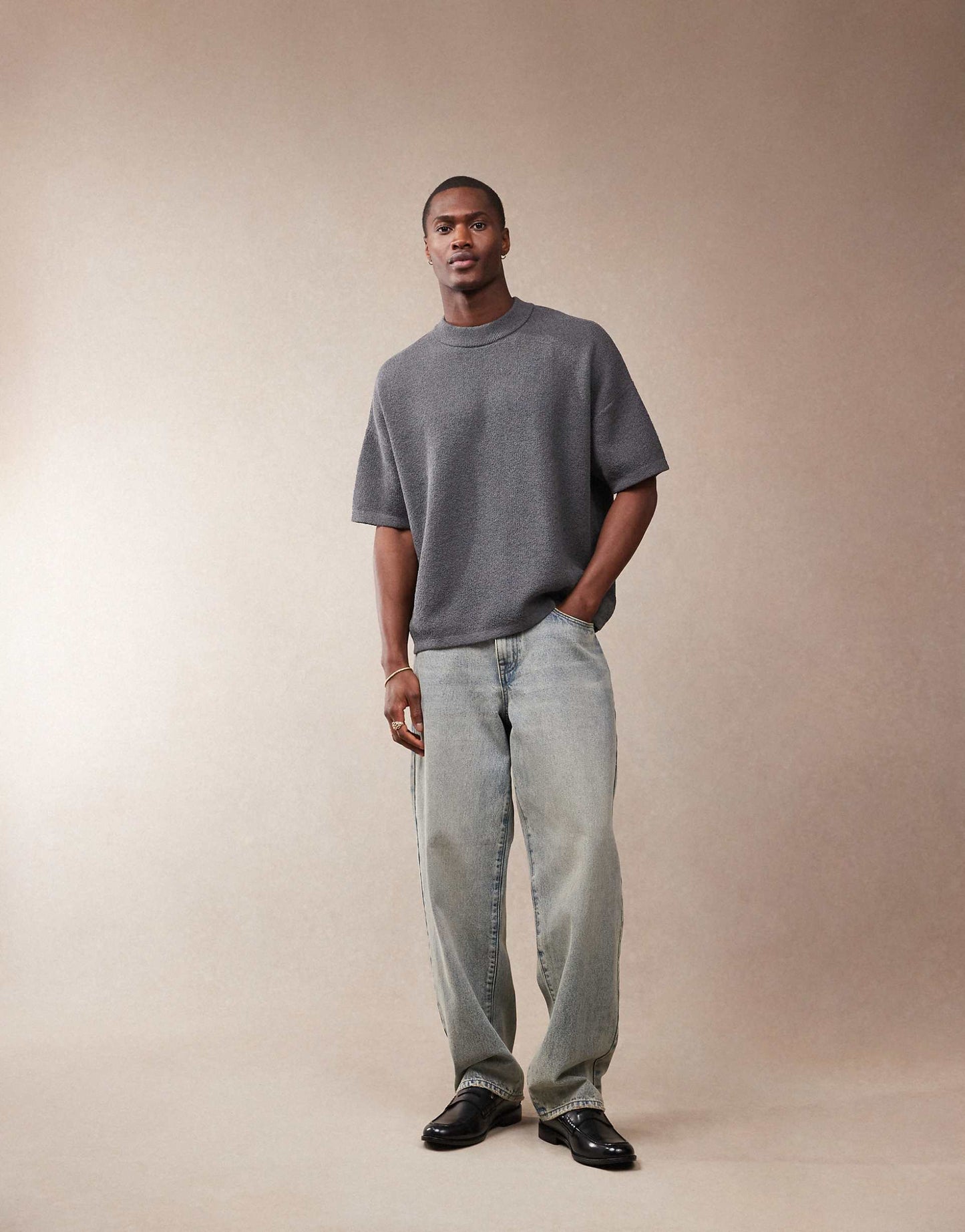 Oversized Boxy Fit Lightweight Textured Knitted T-Shirt