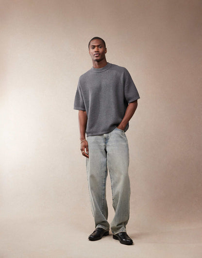 Oversized Boxy Fit Lightweight Textured Knitted T-Shirt