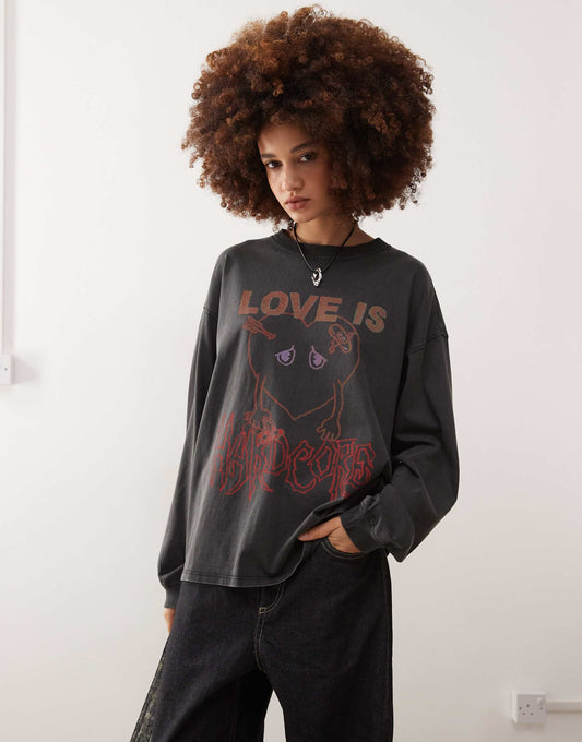 Long Sleeve T-Shirt With Love Is Hardcore Print