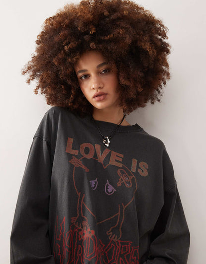 Long Sleeve T-Shirt With Love Is Hardcore Print