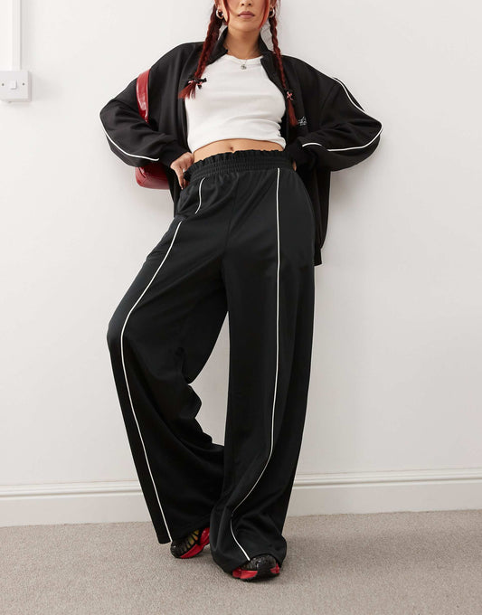 Wide Leg Pull On Track Pant With Front Stripe