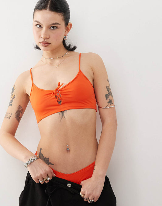 Mix And Match Scoop Neck Bikini Top With Tie Front Detail