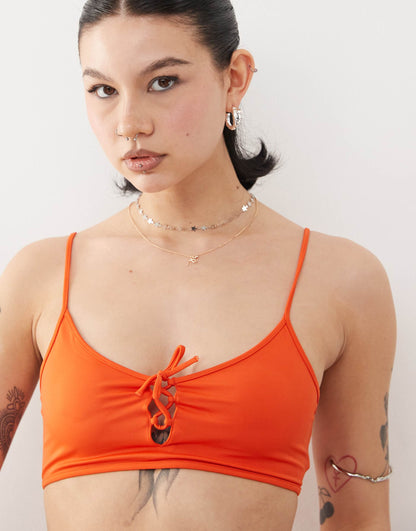 Mix And Match Scoop Neck Bikini Top With Tie Front Detail