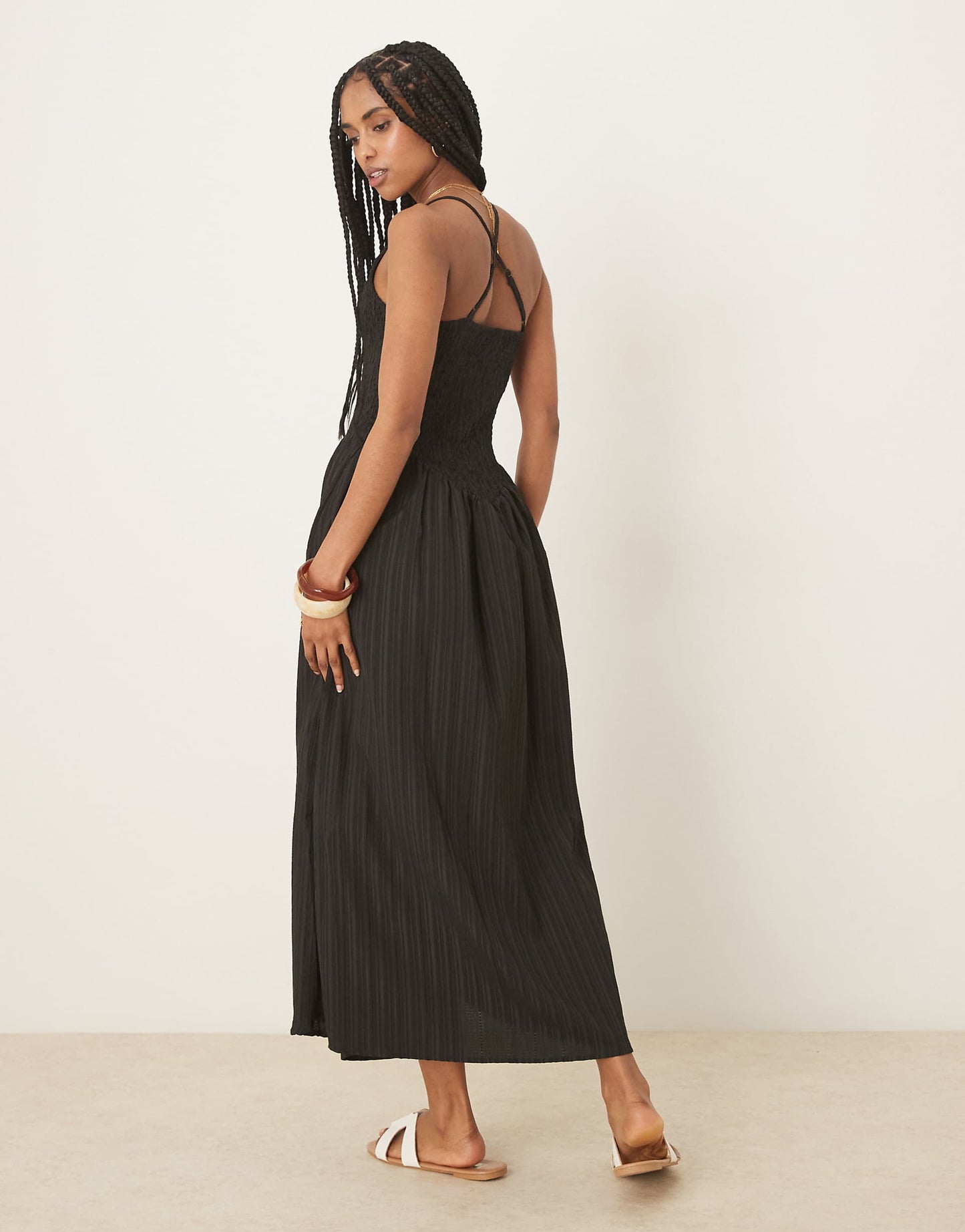 Scoop Neck Crinkle Maxi Dress With Cross Back