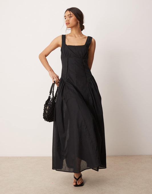 Prairie Square Neck Maxi Dress With Dropped Waist