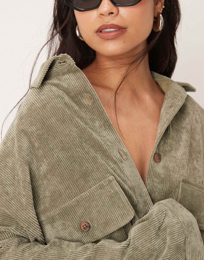 Oversized Cord Shirt Dress