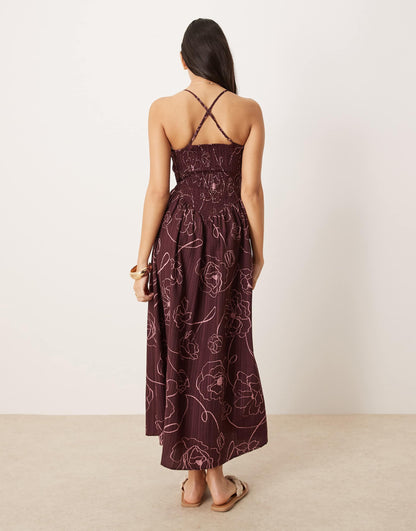 Scoop Neck Crinkle Maxi Dress With Cross Back