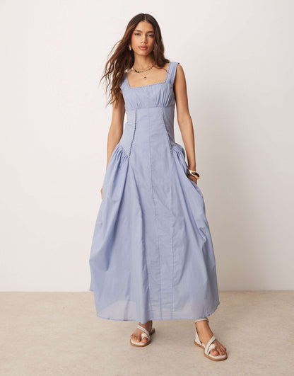 Prairie Square Neck Maxi Dress With Dropped Waist