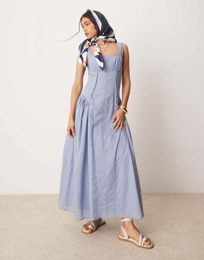 Prairie Square Neck Maxi Dress With Dropped Waist