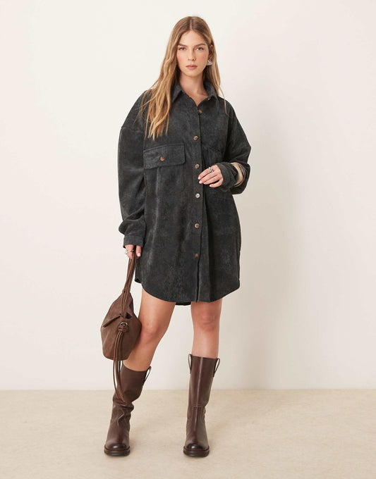 Oversized Cord Shirt Dress