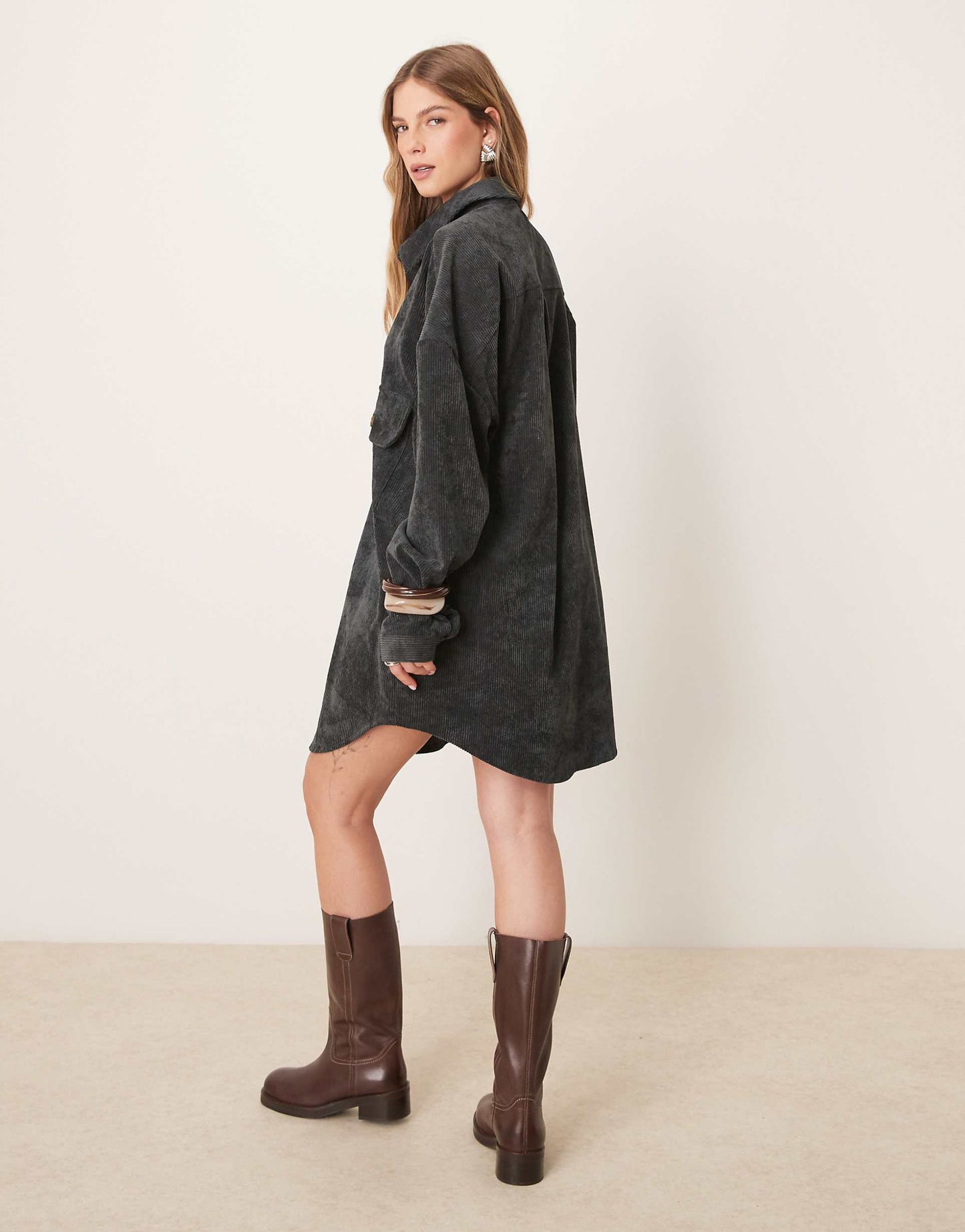 Oversized Cord Shirt Dress