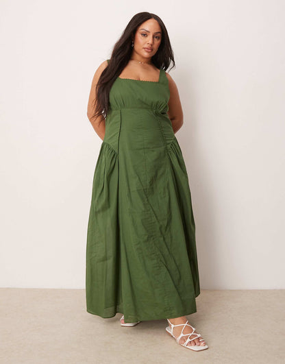 Curve Prairie Square Neck Maxi Dress With Dropped Waist