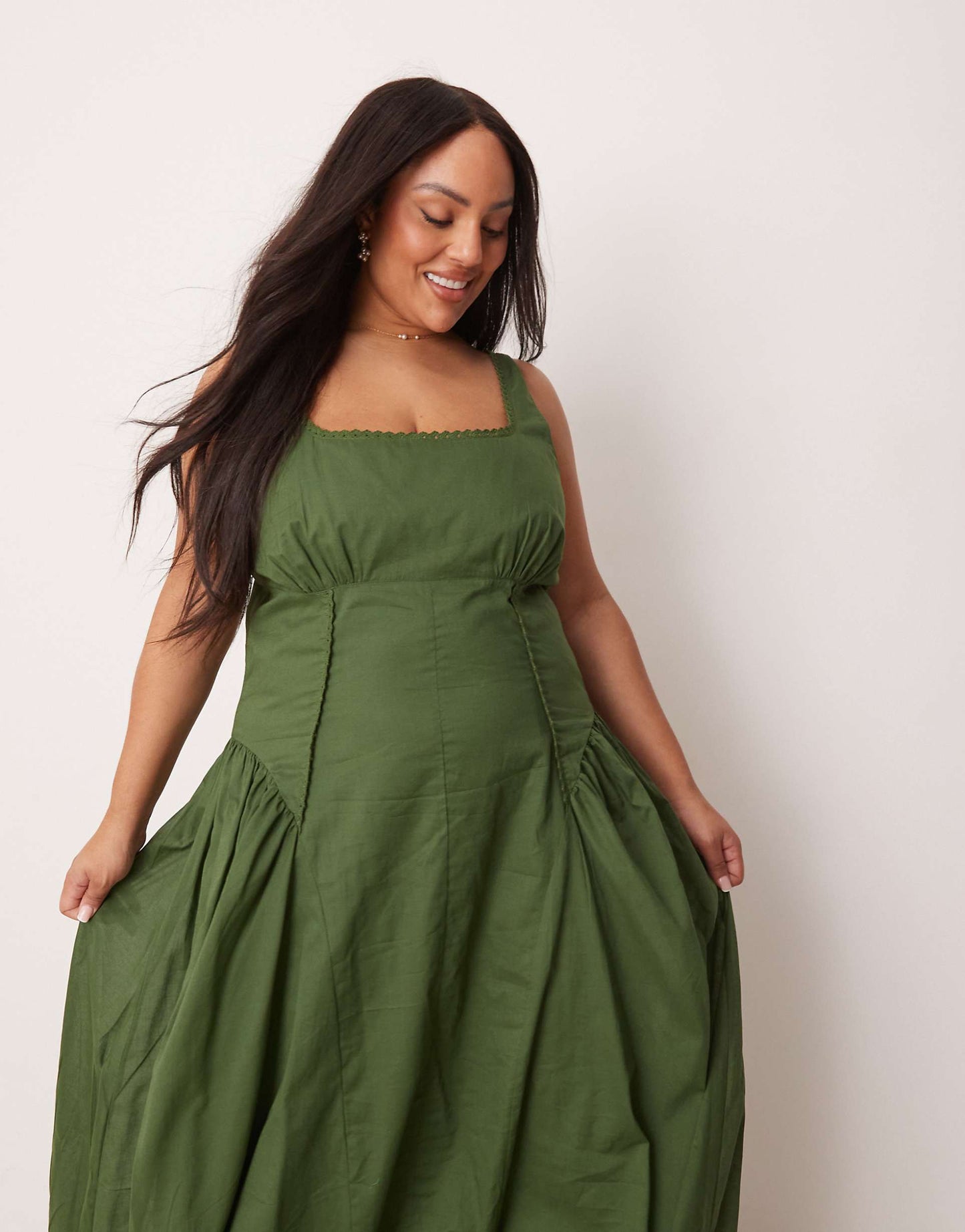 Curve Prairie Square Neck Maxi Dress With Dropped Waist