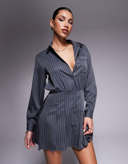 Tailored Pleated Mini Shirt Dress