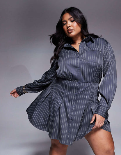 Tailored Pleated Mini Shirt Dress