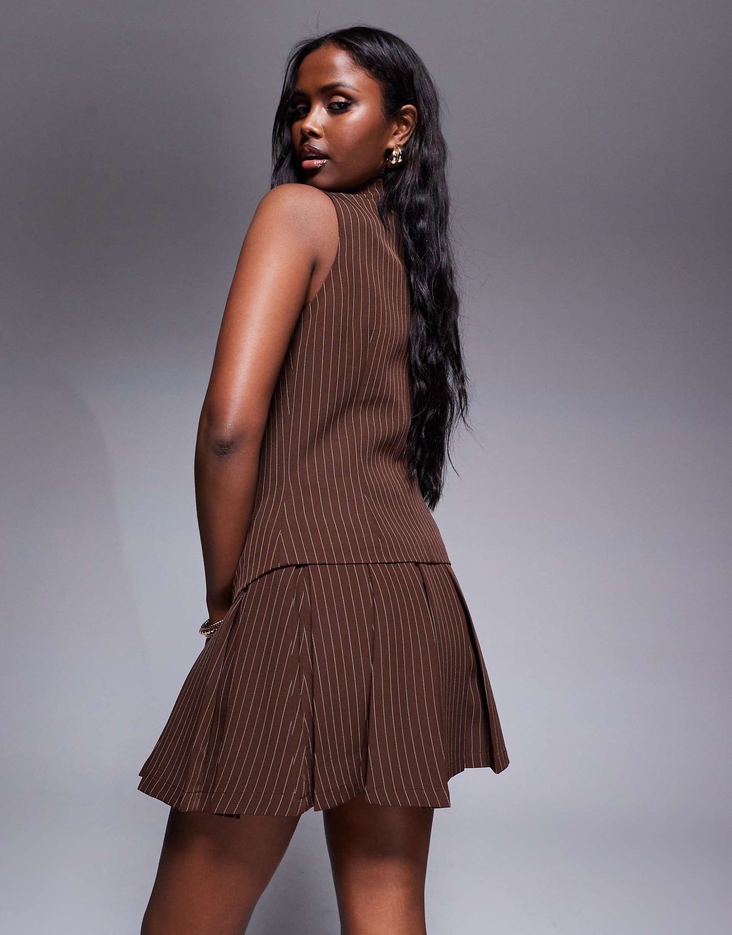 Tailored Pinstripe Pleated Mini Skirt Co-Ord