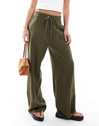 Wide Leg Linen Look Trousers