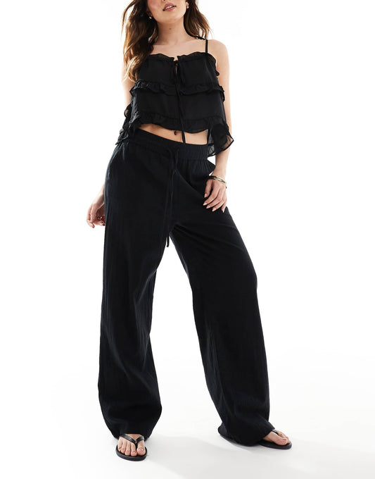 Wide Leg Linen Look Trousers