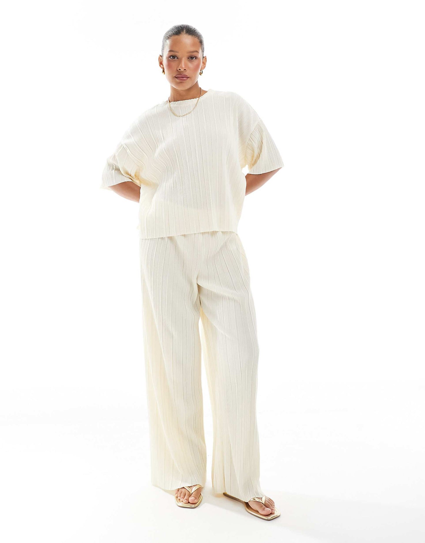Boxy Plisse Wide Leg Trousers Co-Ord